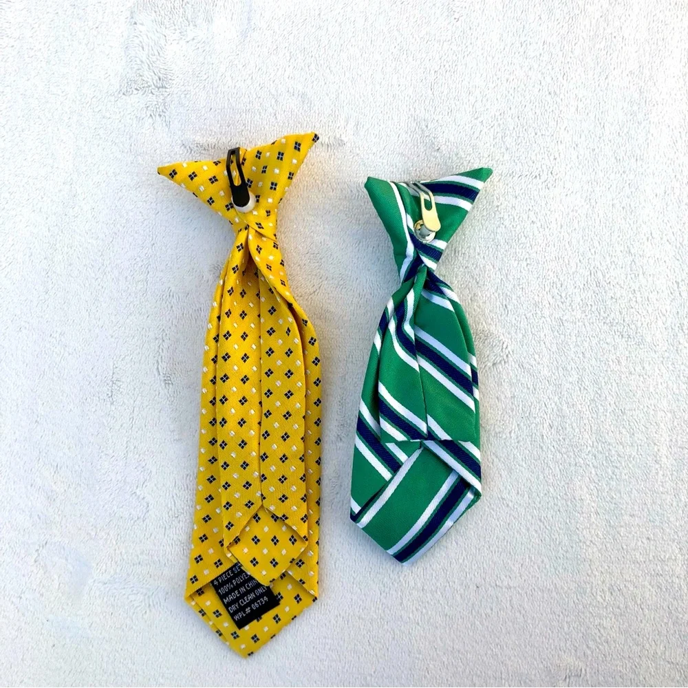 Boys Clip On Ties Green and Yellow Easter